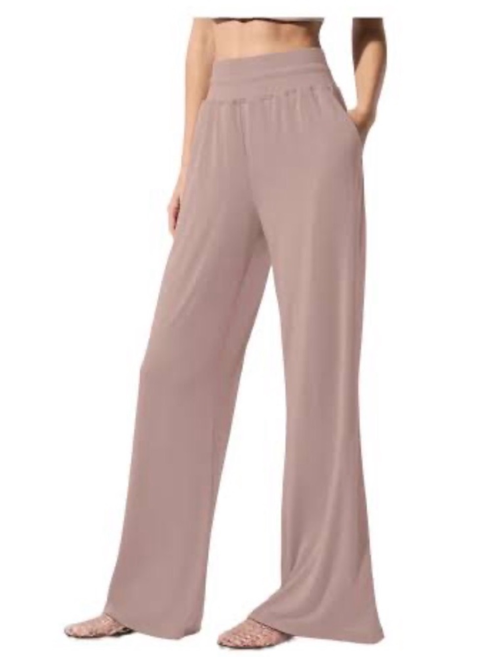 All semi sheer delicate flare lounge pant - taupe